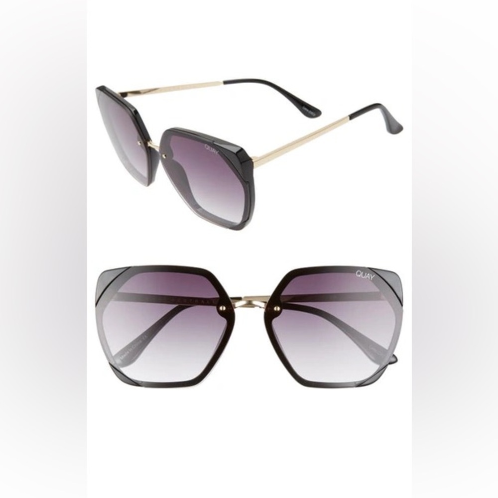 Quay Australia Oversized Black Frame Sunglasses with Gradient Purple Lenses